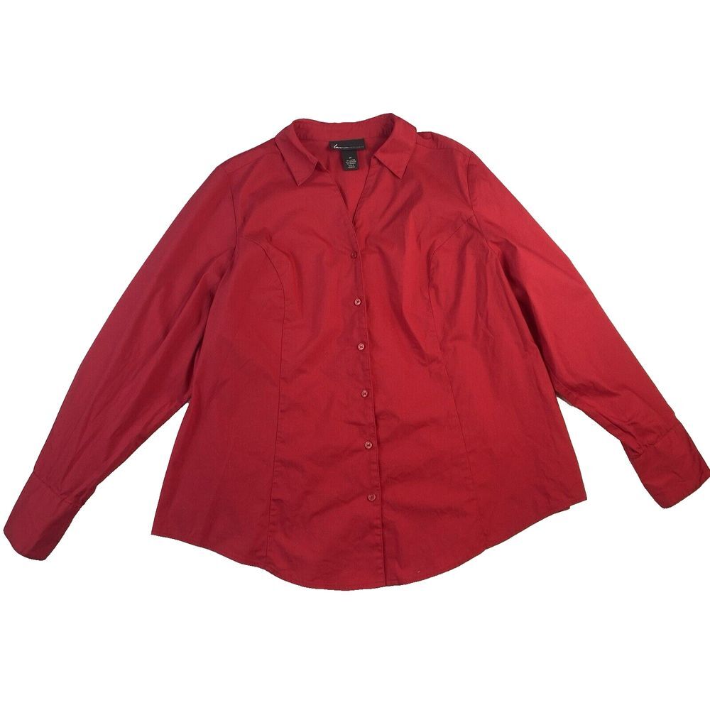 Lane Bryant‎ Button Up Shirt Women's Plus Size 20 Red Classic Casual Stretch